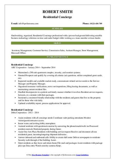 concierge resume|residential concierge resume example.